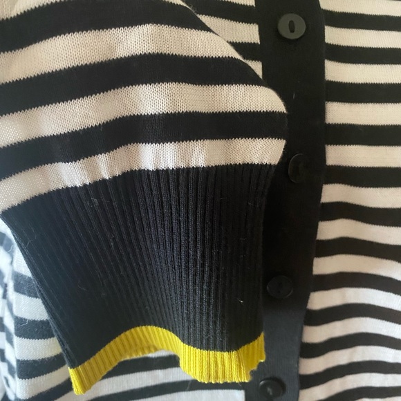 EUC Elliott Lauren 3/4 sleeve button cardigan- Black/white stripe w/yellow trim - Picture 3 of 7